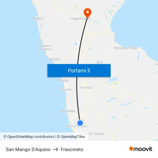 San Mango D'Aquino to Frascineto map