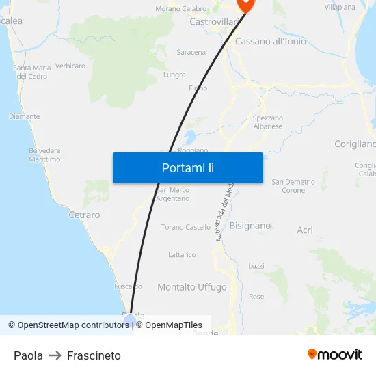 Paola to Frascineto map
