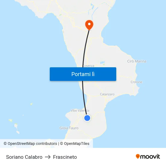 Soriano Calabro to Frascineto map