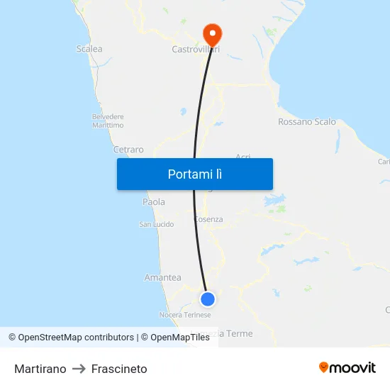 Martirano to Frascineto map