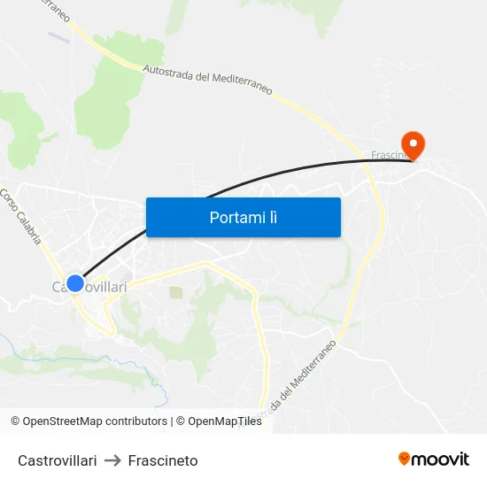 Castrovillari to Frascineto map