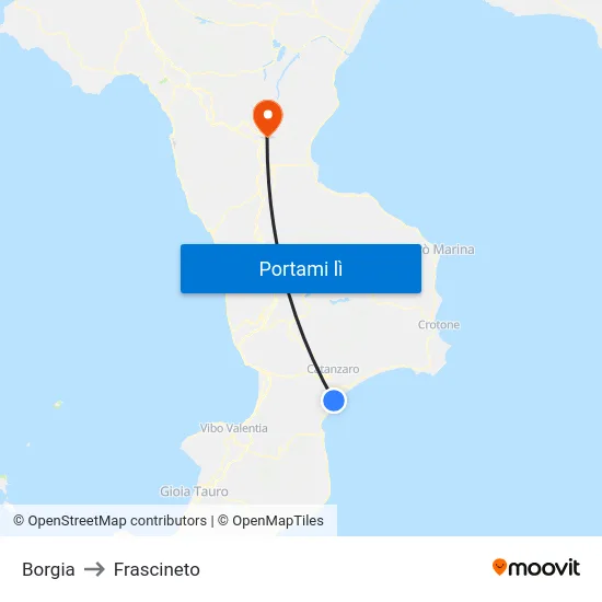 Borgia to Frascineto map