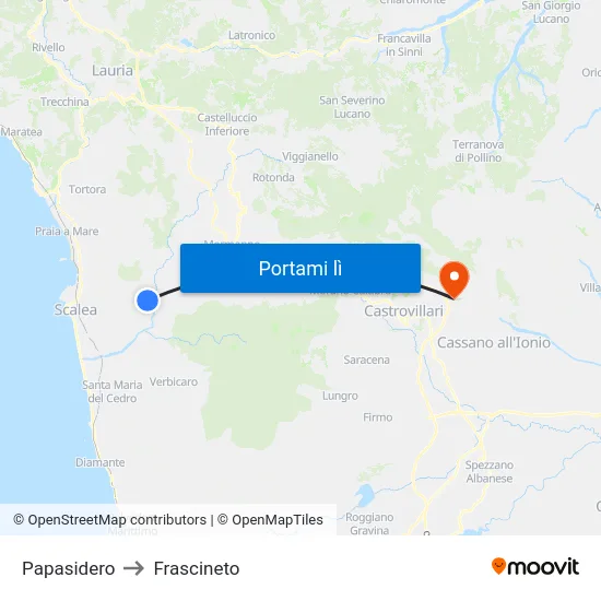Papasidero to Frascineto map