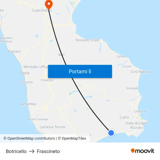 Botricello to Frascineto map