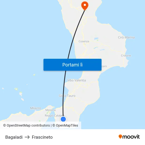 Bagaladi to Frascineto map