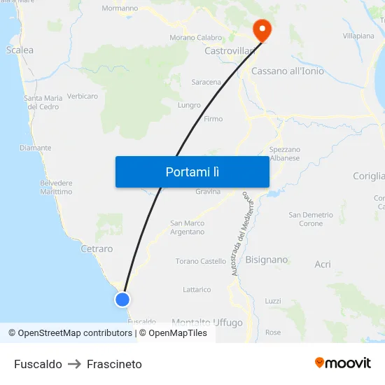 Fuscaldo to Frascineto map