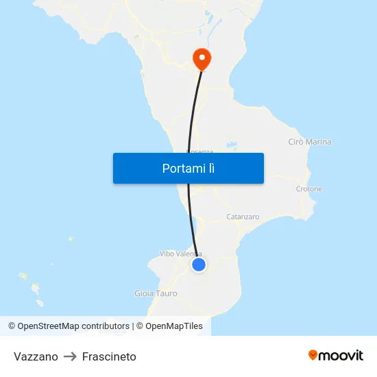 Vazzano to Frascineto map
