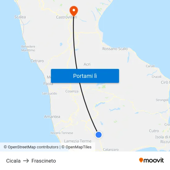 Cicala to Frascineto map