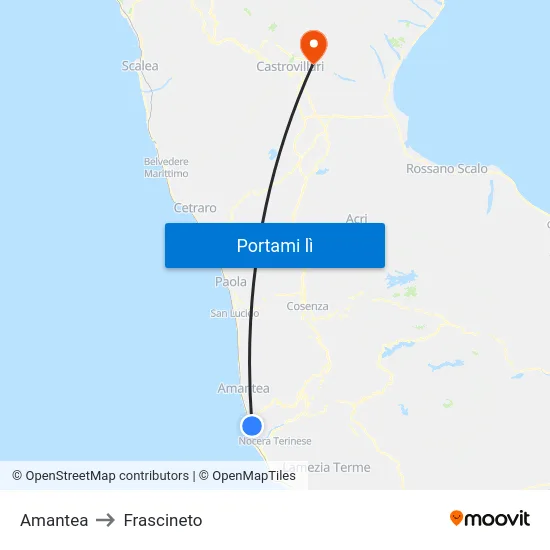 Amantea to Frascineto map