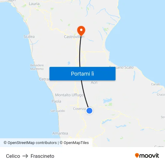 Celico to Frascineto map