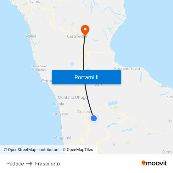 Pedace to Frascineto map
