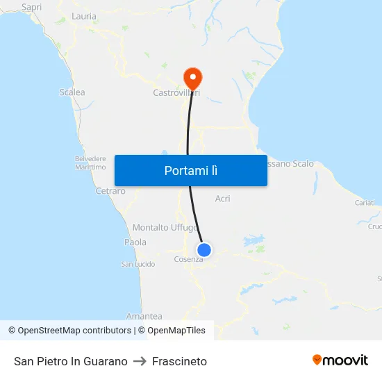 San Pietro In Guarano to Frascineto map