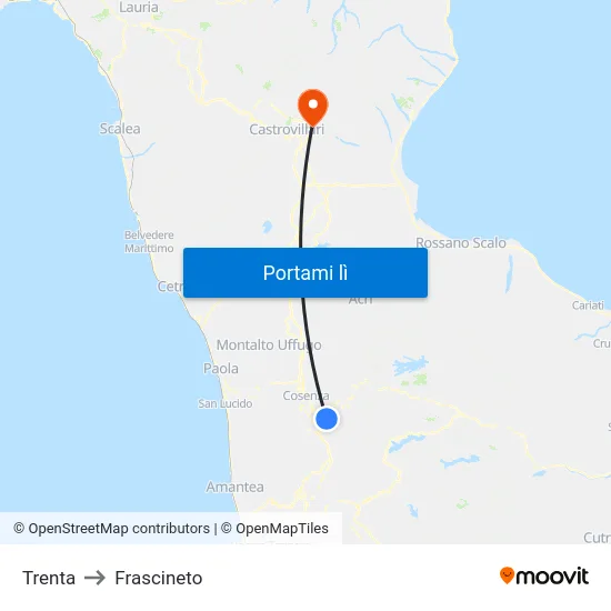 Trenta to Frascineto map