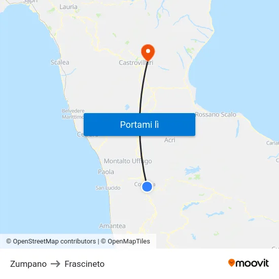 Zumpano to Frascineto map