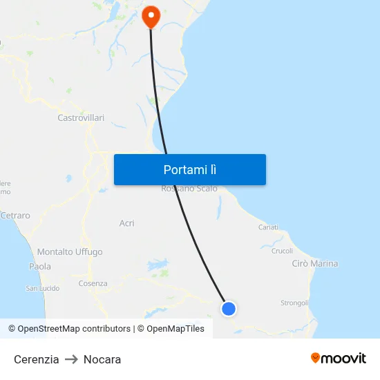 Cerenzia to Nocara map