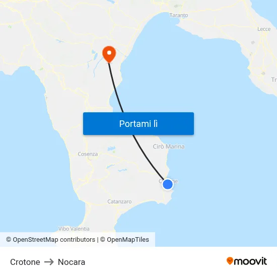 Crotone to Nocara map