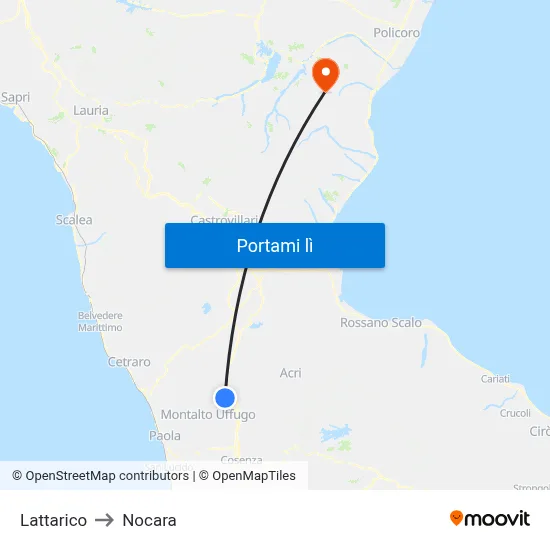 Lattarico to Nocara map