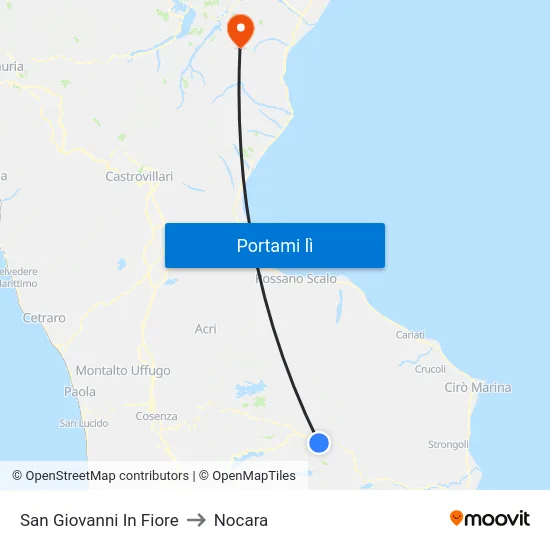 San Giovanni In Fiore to Nocara map