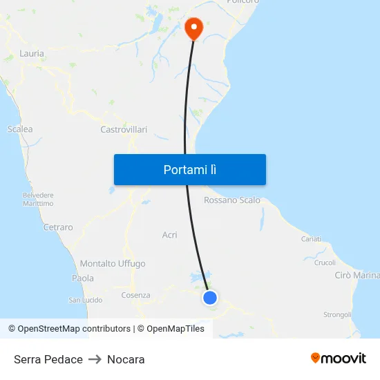 Serra Pedace to Nocara map
