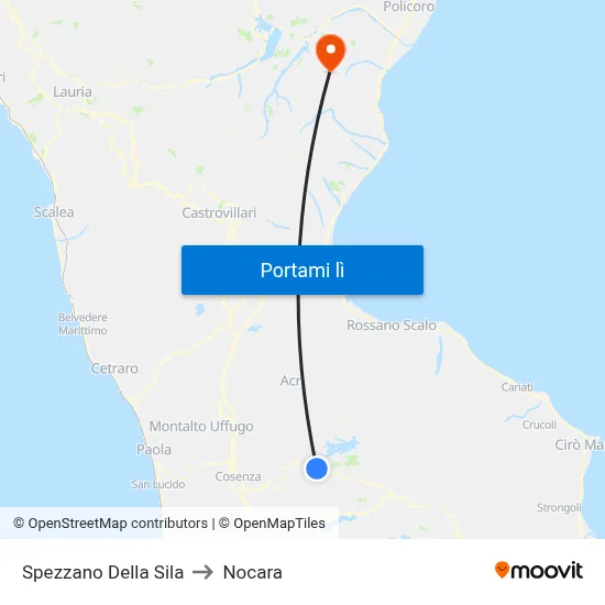 Spezzano Della Sila to Nocara map