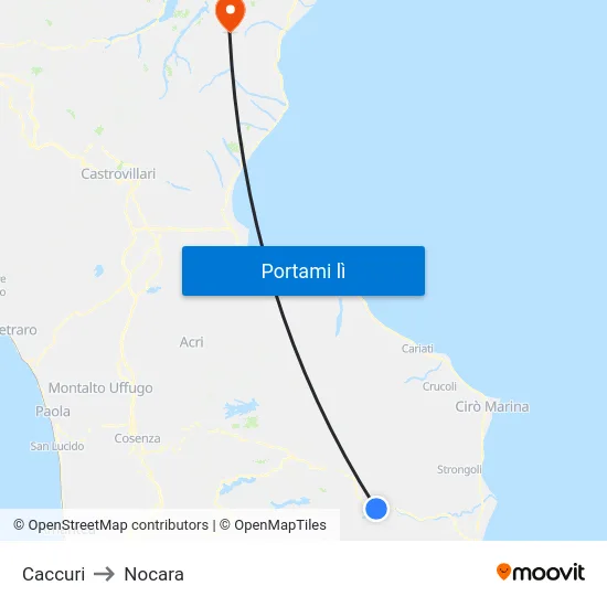 Caccuri to Nocara map