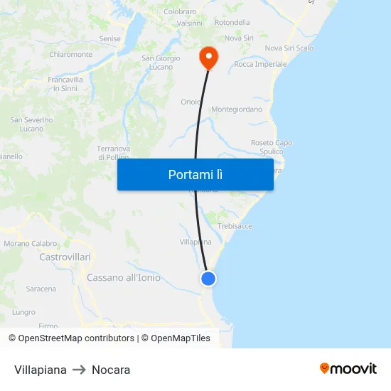 Villapiana to Nocara map