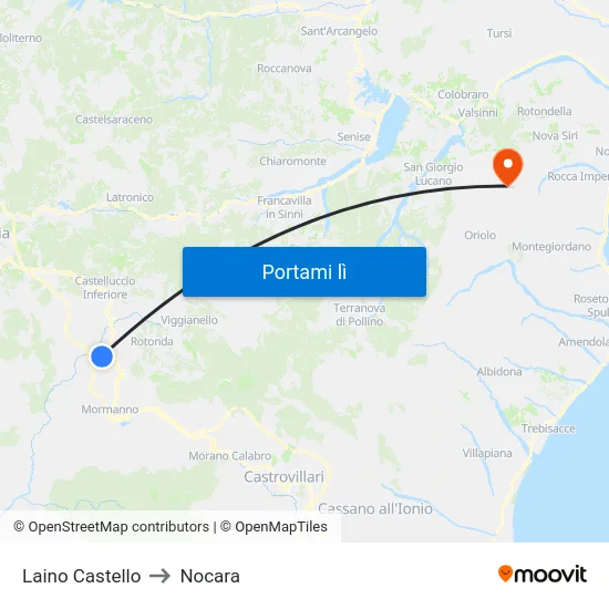Laino Castello to Nocara map