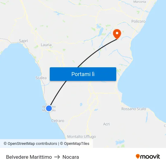 Belvedere Marittimo to Nocara map