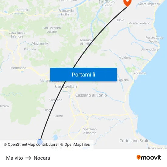 Malvito to Nocara map
