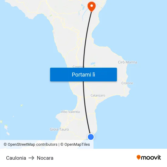Caulonia to Nocara map