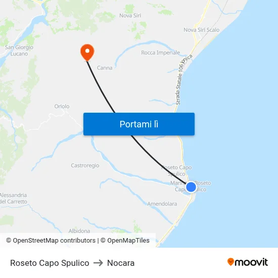 Roseto Capo Spulico to Nocara map