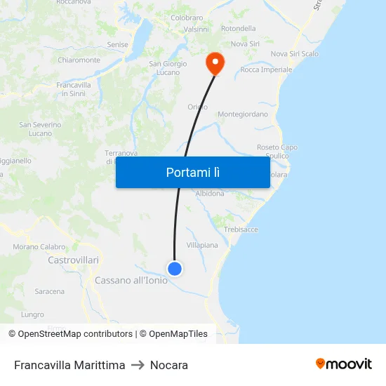 Francavilla Marittima to Nocara map