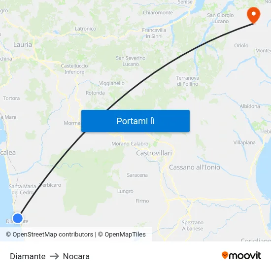 Diamante to Nocara map