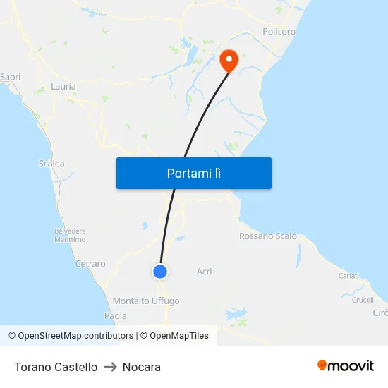 Torano Castello to Nocara map