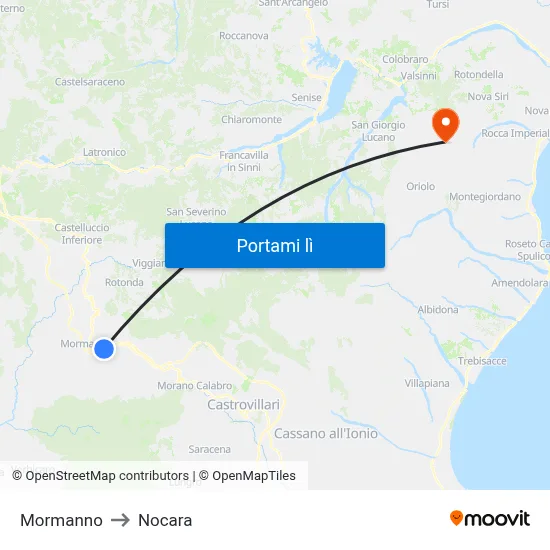 Mormanno to Nocara map