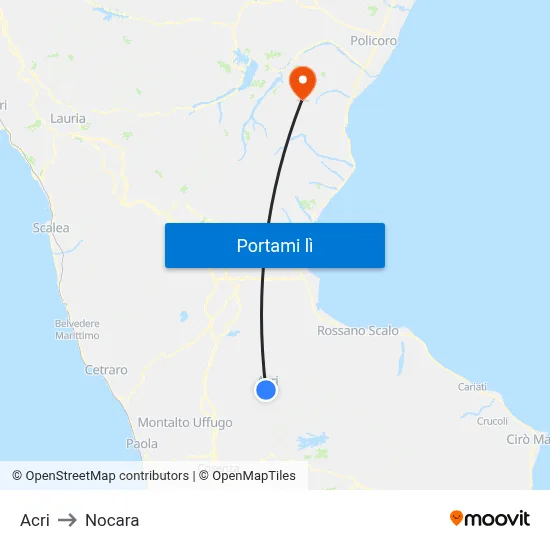Acri to Nocara map