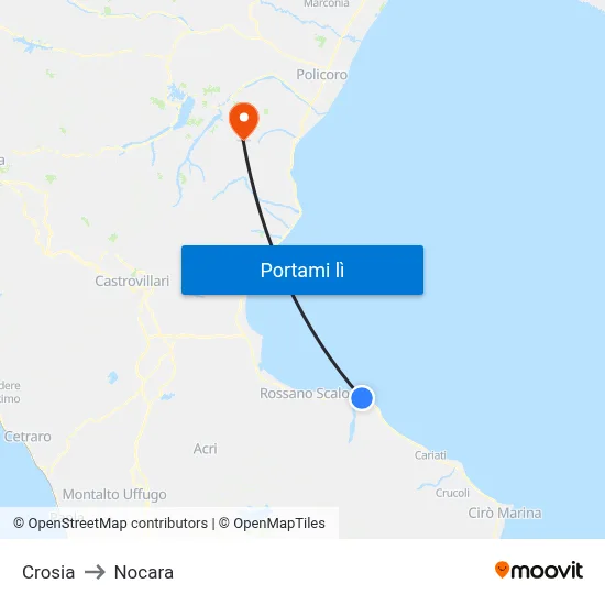 Crosia to Nocara map