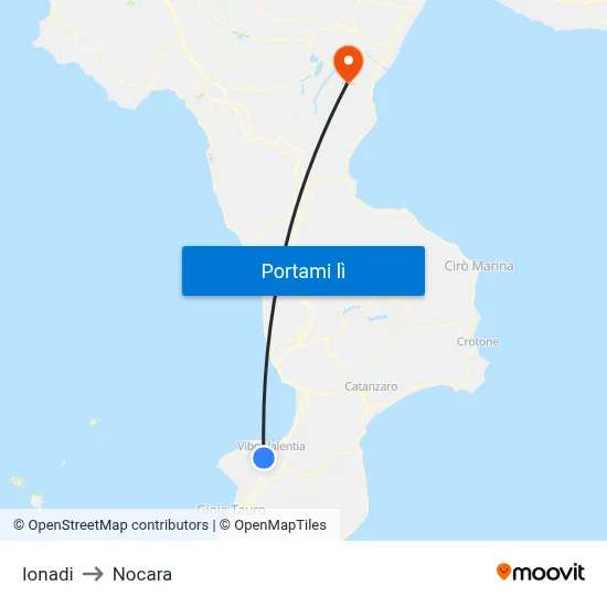 Ionadi to Nocara map
