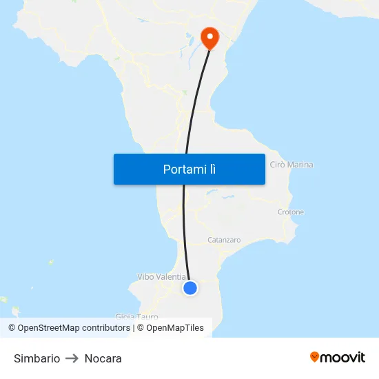 Simbario to Nocara map