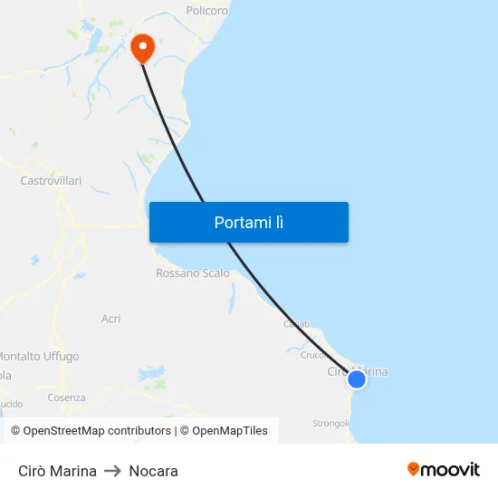 Cirò Marina to Nocara map