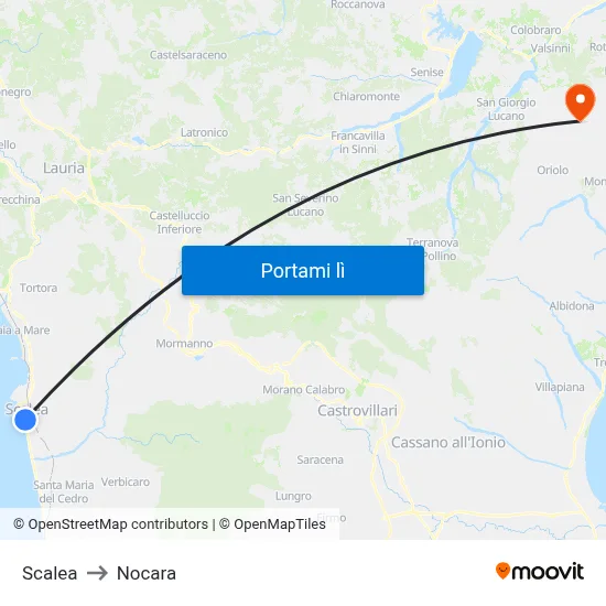 Scalea to Nocara map