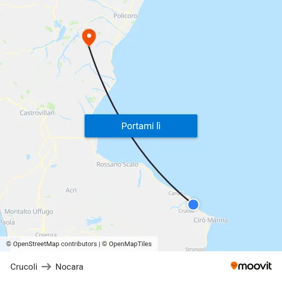 Crucoli to Nocara map
