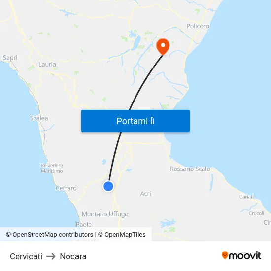 Cervicati to Nocara map
