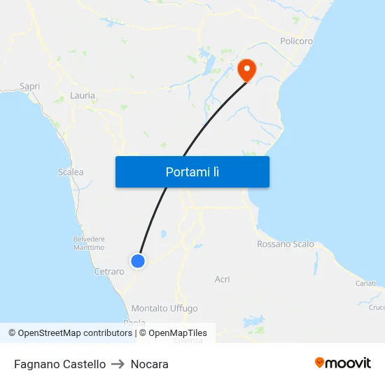 Fagnano Castello to Nocara map