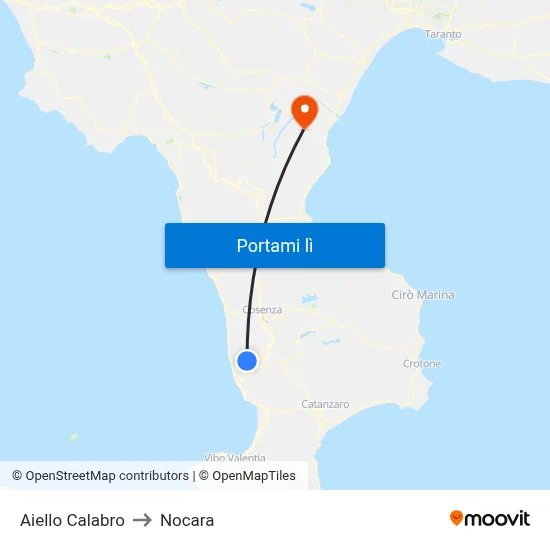 Aiello Calabro to Nocara map