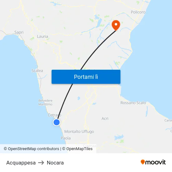 Acquappesa to Nocara map