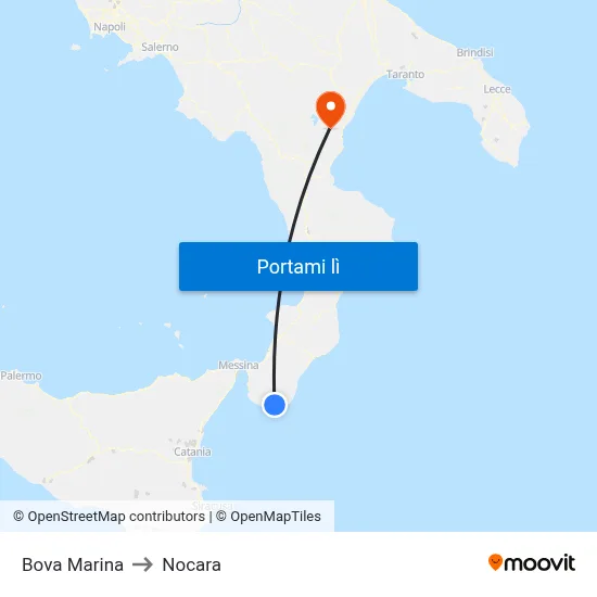 Bova Marina to Nocara map