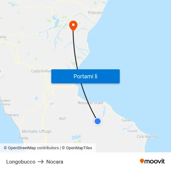 Longobucco to Nocara map