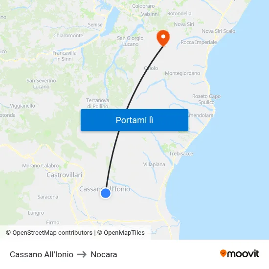 Cassano All'Ionio to Nocara map