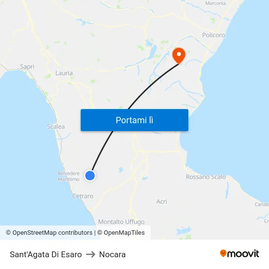 Sant'Agata Di Esaro to Nocara map